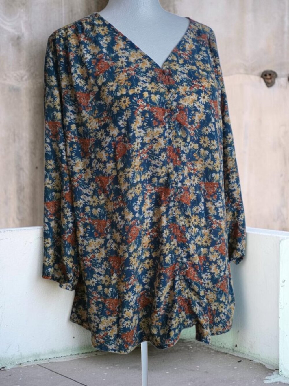 EUC MOLLY & ISADORA (1X) 3/4 Sleeve Floral Tunic V-Neck Relaxed Silhouette